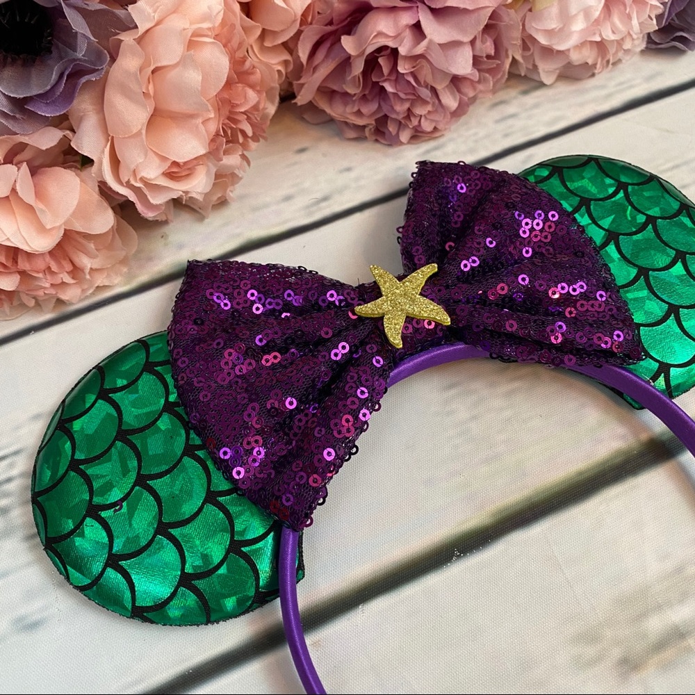 Minnie Mouse Ariel Little Mermaid Headband & Bow - Picture 5 of 11